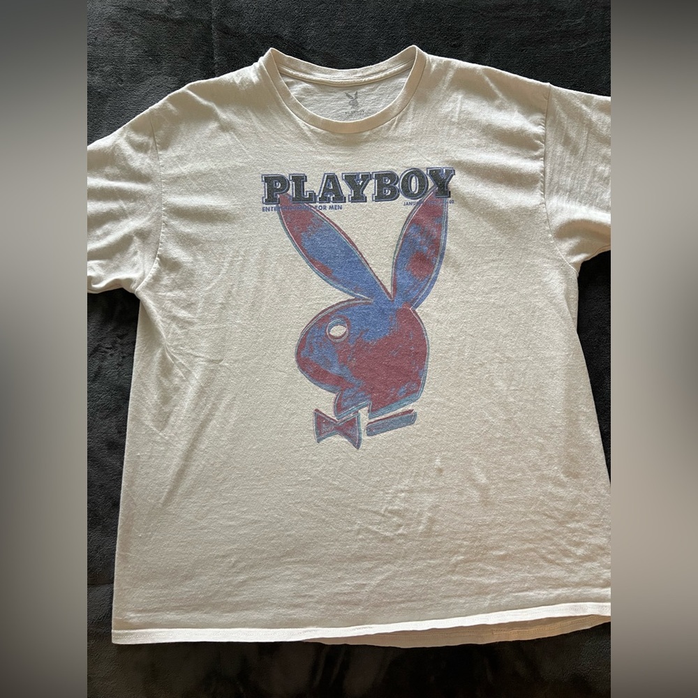 Playboy Graphic Tee XL Vintage Style Bunny Logo Cream Y2K Streetwear Shirt - Picture 7 of 7